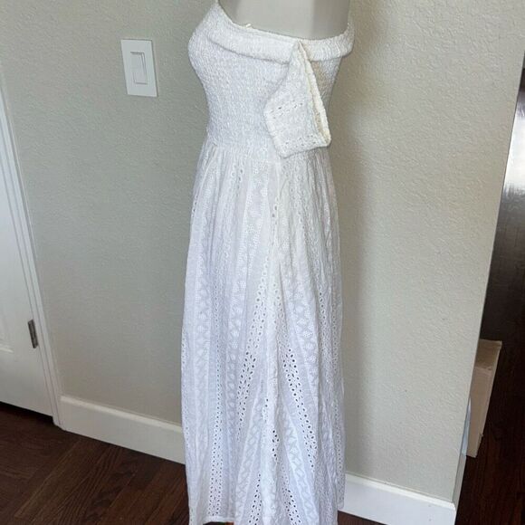 NWT J O A Just One Answer white eyelet ruched maxi dress XS built in short - Picture 7 of 14